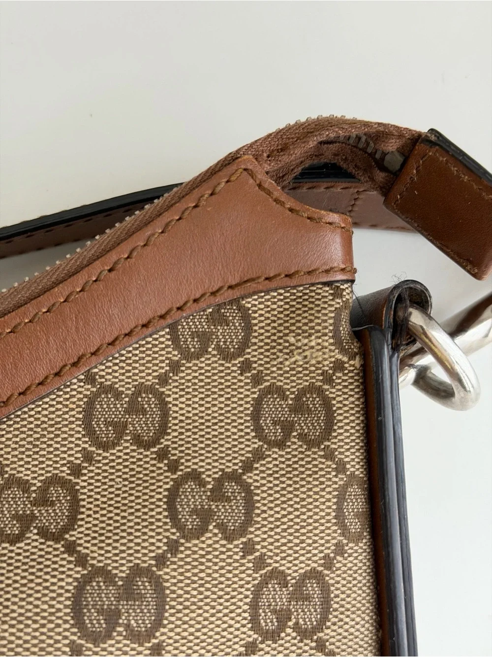 Authentic GUCCI GG Canvas Web Sherry Line Half Moon Crossbody bag